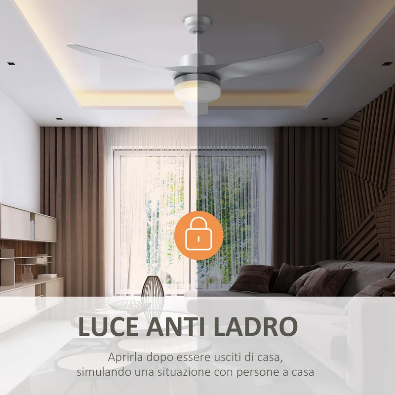 Ventilateur de plafond Easycomfort avec éclairage LED à 3 modes et télécommande, 6 vitesses, 132 x 40 cm