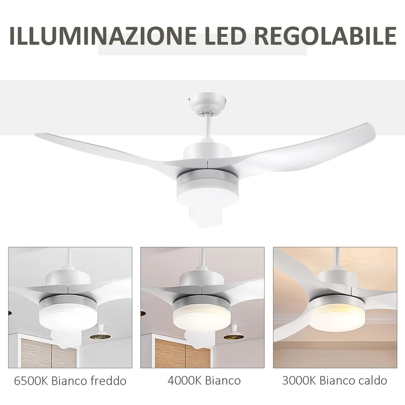 Ventilateur de plafond Easycomfort avec éclairage LED à 3 modes et télécommande, 6 vitesses, 132 x 40 cm