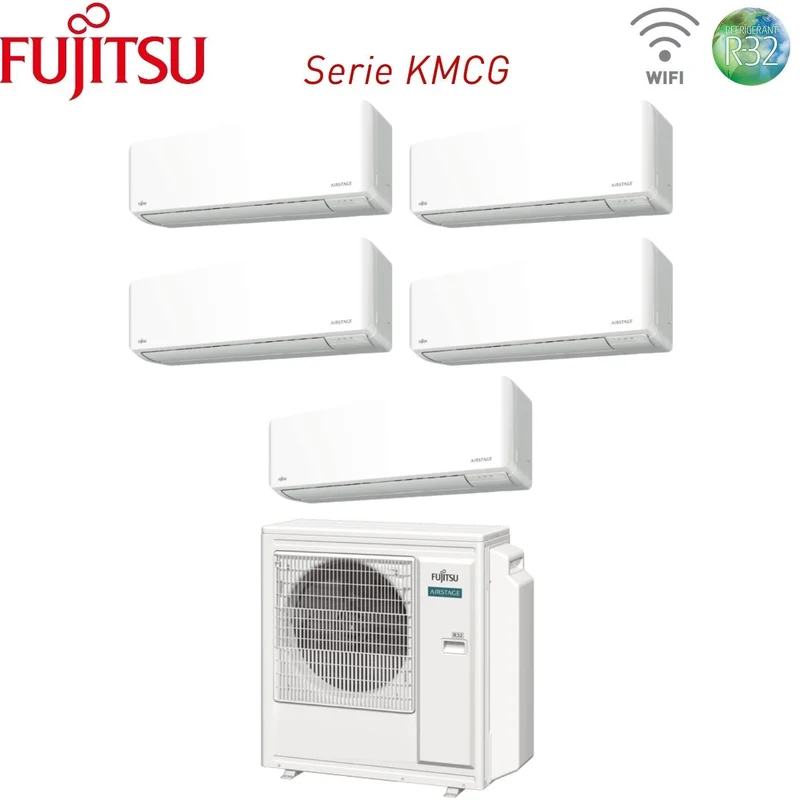 Climatiseur penta-split inverter Fujitsu série KM AIRSTAGE 9+9+9+12+14 avec AOEG36KBTA5 R-32 Wi-Fi intégré 9000+9000+9000+12000+14000