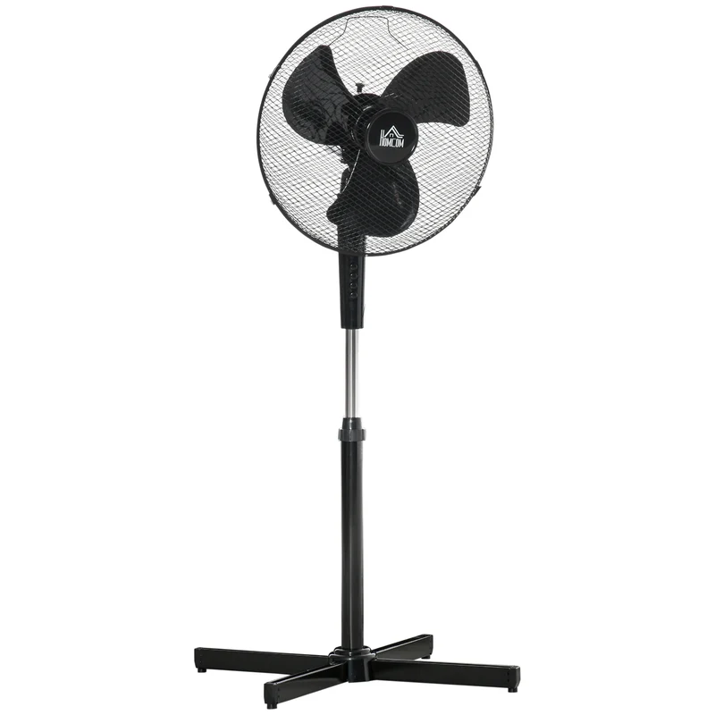 Ventilateur sur pied Easycomfort à 3 vitesses, hauteur réglable, angle d'inclinaison de 80°, PP, 60 x 60 x 90-120 cm, noir