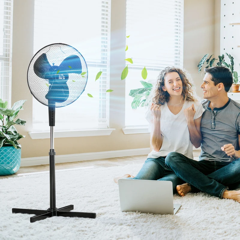 Ventilateur sur pied Easycomfort à 3 vitesses, hauteur réglable, angle d'inclinaison de 80°, PP, 60 x 60 x 90-120 cm, noir