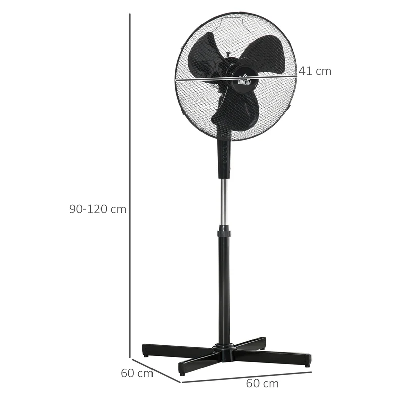 Ventilateur sur pied Easycomfort à 3 vitesses, hauteur réglable, angle d'inclinaison de 80°, PP, 60 x 60 x 90-120 cm, noir