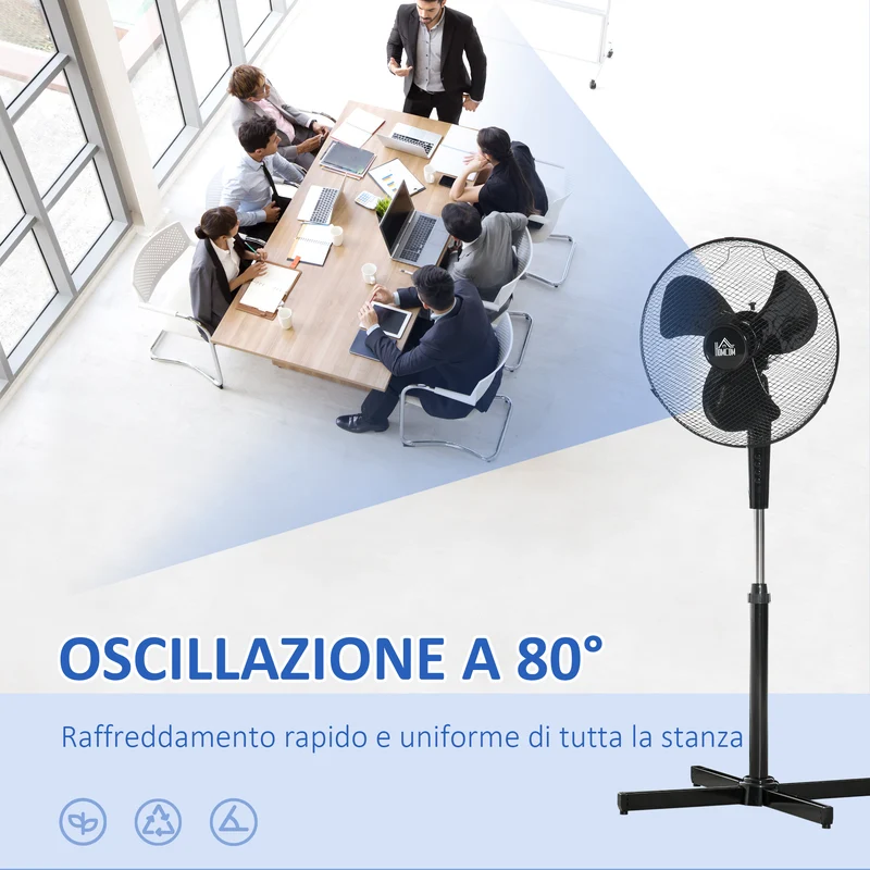 Ventilateur sur pied Easycomfort à 3 vitesses, hauteur réglable, angle d'inclinaison de 80°, PP, 60 x 60 x 90-120 cm, noir