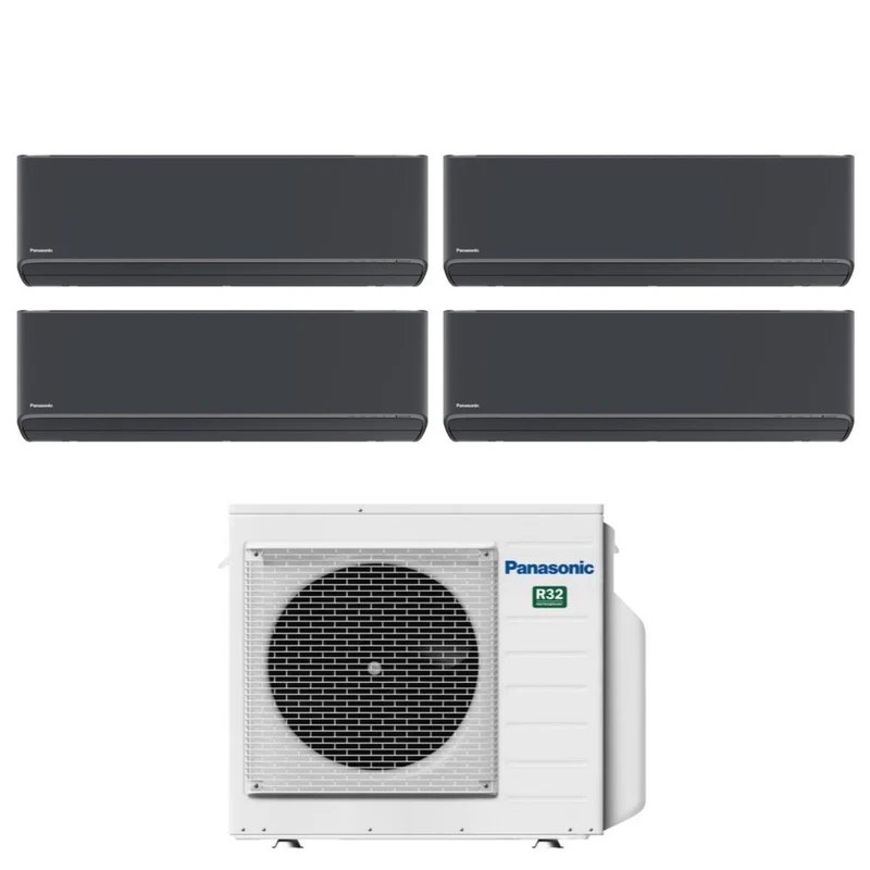 Climatiseur quadri-split inverter Panasonic Etherea Dark Series 7+9+9+9 avec CU-4Z68TBE R-32 Wi-Fi intégré, couleur gris graphite 7000+9000+9000+9000