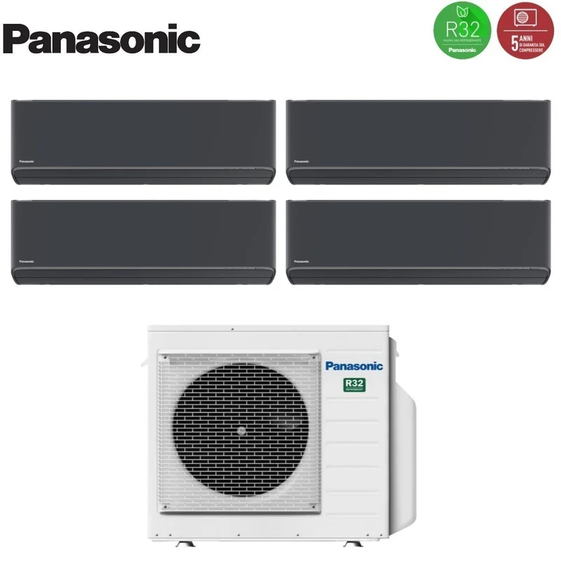 Climatiseur quadri-split inverter Panasonic Etherea Dark Series 7+9+9+9 avec CU-4Z68TBE R-32 Wi-Fi intégré, couleur gris graphite 7000+9000+9000+9000