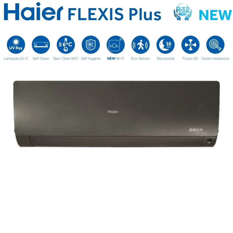 Climatiseur quadri-split inverter Haier série FLEXIS PLUS NOIR 9+9+12+12 avec 4U75S2SR3FA R-32 Wi-Fi intégré Couleur noire 9000+9000+12000+12000