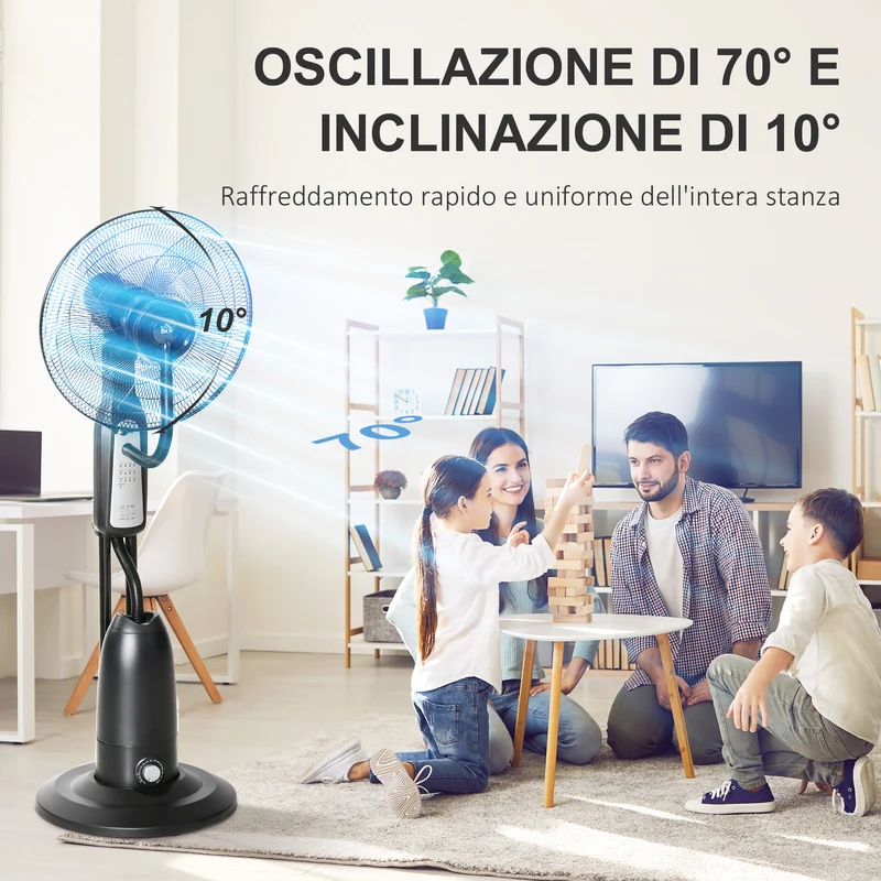 Ventilateur brumisateur et déshumidificateur oscillant Easycomfort 70° avec 3 modes, télécommande et minuterie 7,5 h, réservoir de 2,8 L, 90 W, 44,5 cm x 120 cm