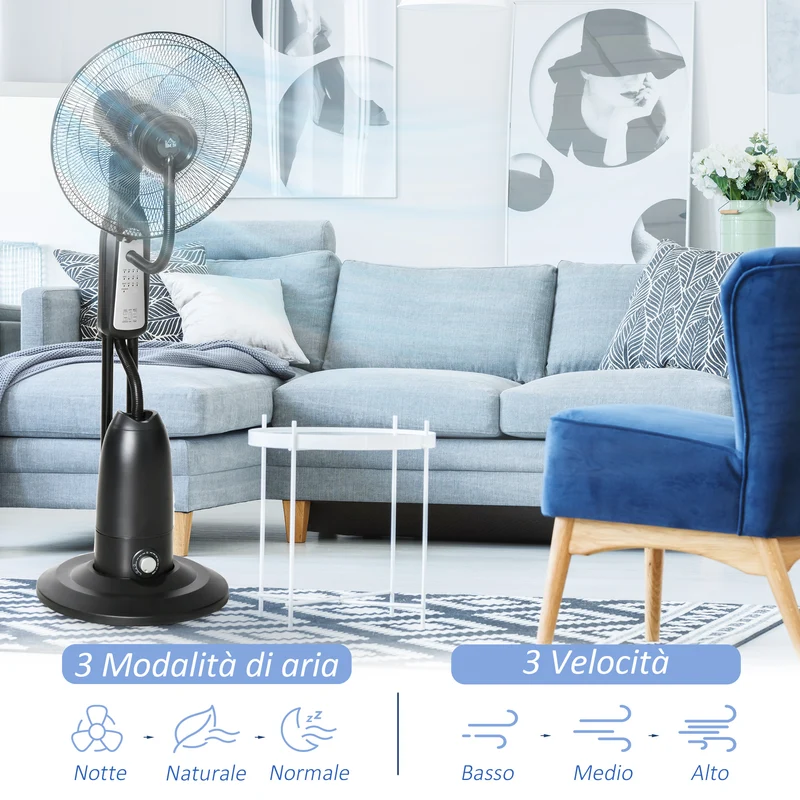 Ventilateur brumisateur et déshumidificateur oscillant Easycomfort 70° avec 3 modes, télécommande et minuterie 7,5 h, réservoir de 2,8 L, 90 W, 44,5 cm x 120 cm