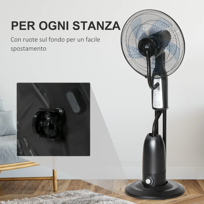 Ventilateur brumisateur et déshumidificateur oscillant Easycomfort 70° avec 3 modes, télécommande et minuterie 7,5 h, réservoir de 2,8 L, 90 W, 44,5 cm x 120 cm