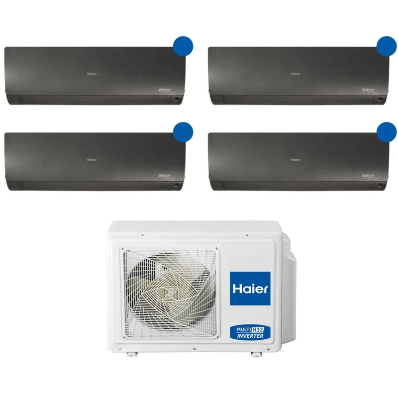 Climatiseur quadri-split HAIER FLEXIS Black Series Inverter (noir) 7000+9000+9000+12000 BTU avec Wi-Fi intégré 4U85S2SR2FA R-32 7+9+9+9 - NEUF