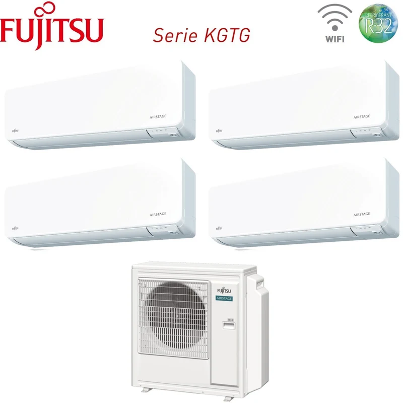 Climatiseur quadri-split inverter Fujitsu série KG AIRSTAGE 9+12+12+14 avec AOEG30KBTA4 R-32 Wi-Fi intégré 9000+12000+12000+14000