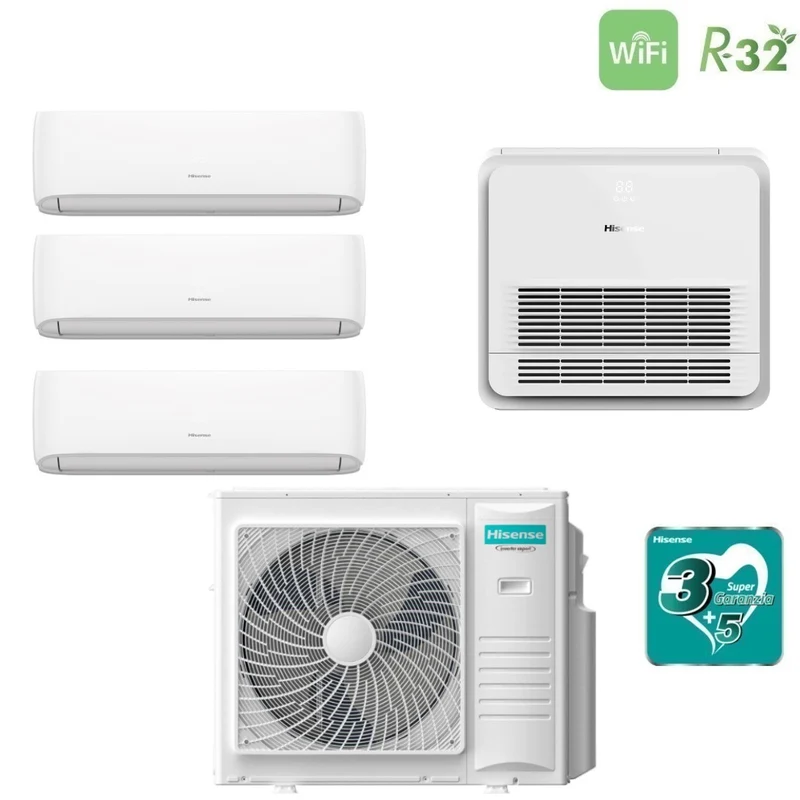 Climatiseur quadri-split Hisense inverter série HI-COMFORT 9000+9000+9000 + Console 18000 avec 5AMW105U4RQC R-32 Wi-Fi 9+9+9+18