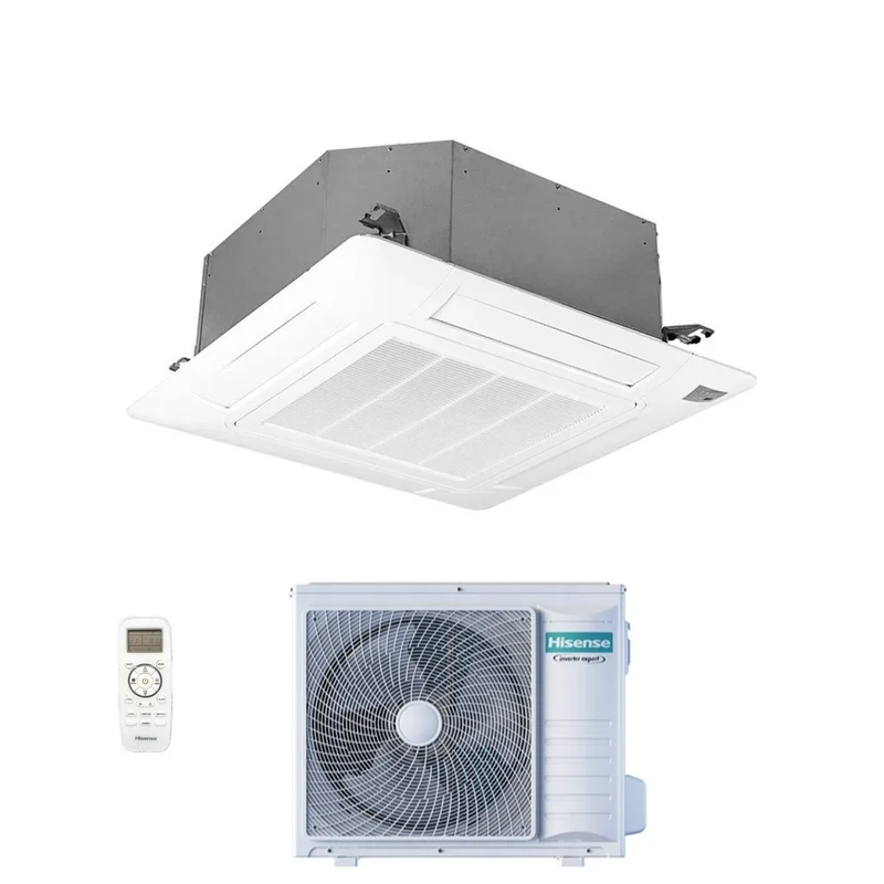 Climatiseur cassette Hisense 24 000 BTU AUC71UR4RGB4 + AUW71U4RJ7 R-32 Wi-Fi avec télécommande et panneau de commande en option inclus