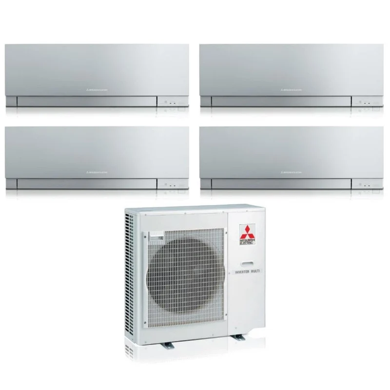 Climatiseur Mitsubishi Electric Quadri Split Inverter série KIRIGAMINE ZEN SILVER MSZ-EF 7+7+7+18 avec MXZ-4F80VF R-32 Wi-Fi intégré Couleur argent 7000+7000+7000+18000