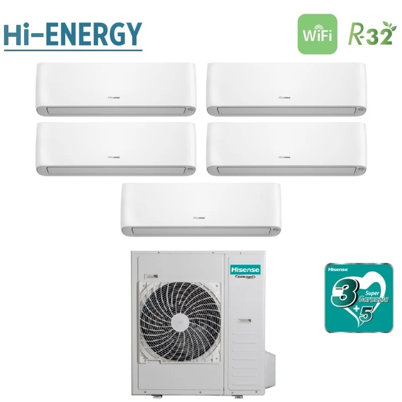 Climatiseur penta-split inverter Hisense ENERGY PRO PLUS / série HI-ENERGY 9+9+9+9+12 avec 5AMW125U4RTA R-32 et Wi-Fi intégré 9000+9000+9000+9000+12000