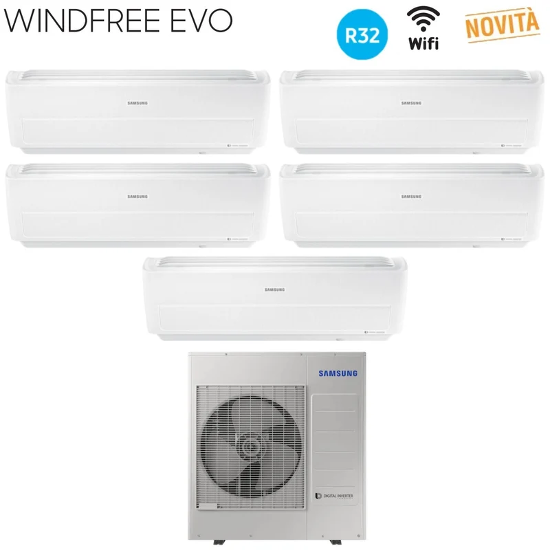 Climatiseur penta-split Samsung inverter série WINDFREE EVO 9+9+12+12+12 avec AJ100RCJ R-32 Wi-Fi intégré 9000+9000+12000+12000+12000 - Nouveauté 2019