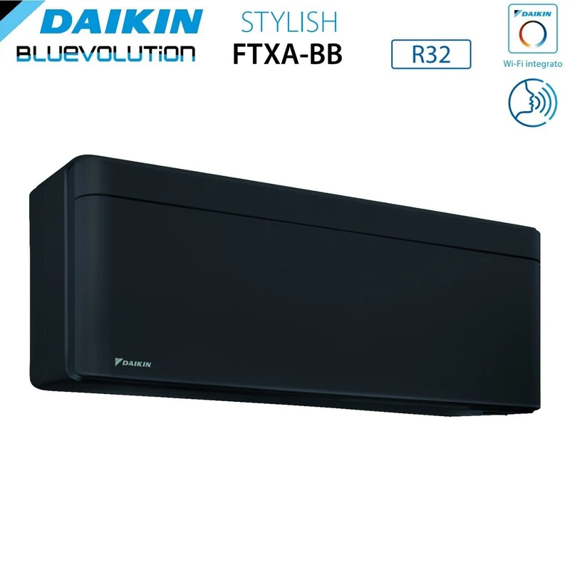 Climatiseur quadri-split inverter Daikin Bluevolution Quadri STYLISH TOTAL BLACK série 12+12+12+12 avec 4MXM80N R-32, Wi-Fi intégré, 12 000 BTU/h, couleur noire - Garantie italienne