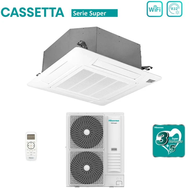 Climatiseur cassette Hisense Inverter série SUPER 60 000 BTU AUC175UR4RKC4 + AUW175U6RP4 R-32 Wi-Fi en option, télécommande et panneau inclus