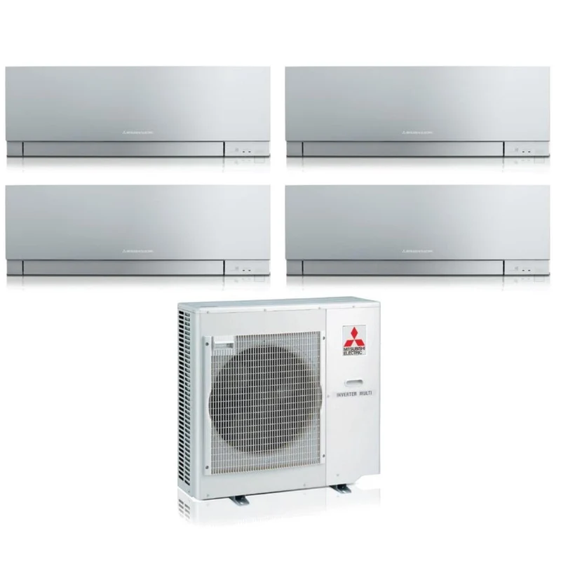 Climatiseur Mitsubishi Electric Quadri Split Inverter série KIRIGAMINE ZEN SILVER MSZ-EF 7+7+9+9 avec MXZ-4F72VF R-32 Wi-Fi intégré Couleur argent 7000+7000+9000+9000