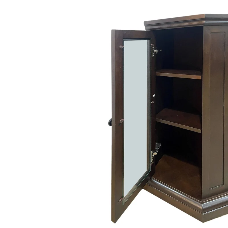 Cheminée électrique d'angle MADISON sur pied en bois de noyer L126 x P78 x H83