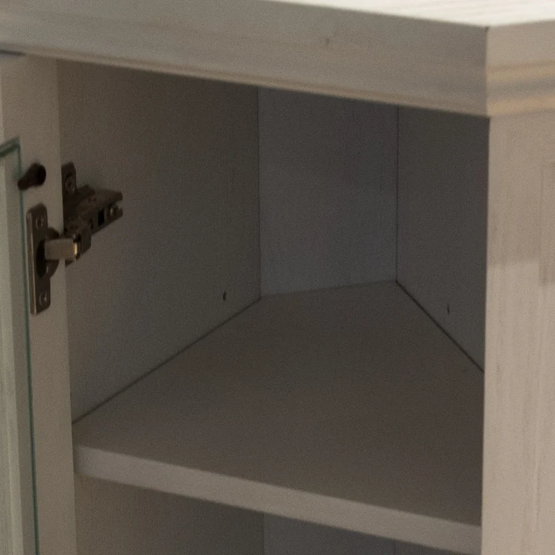 Cheminée électrique d'angle MADISON sur pied en bois blanc, L126 x P78 x H83
