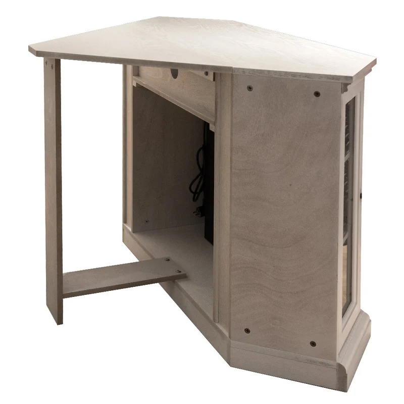 Cheminée électrique d'angle MADISON sur pied en bois blanc, L126 x P78 x H83