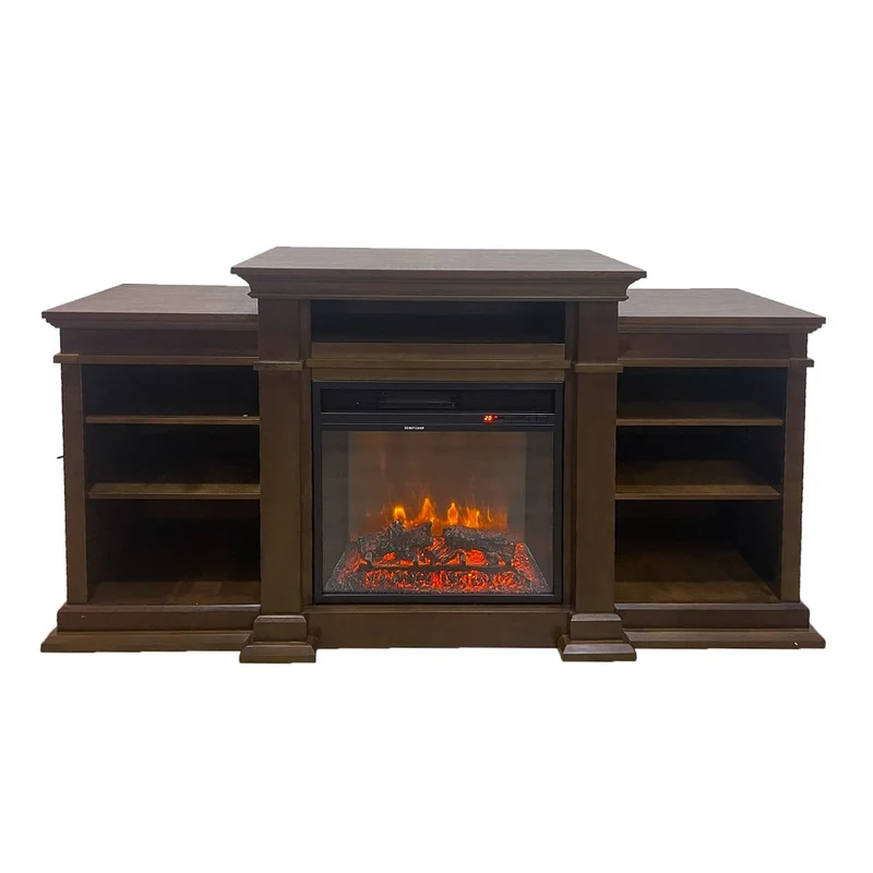 Cheminée électrique BIDEN sur pied en bois de noyer L179 x P48 x H85