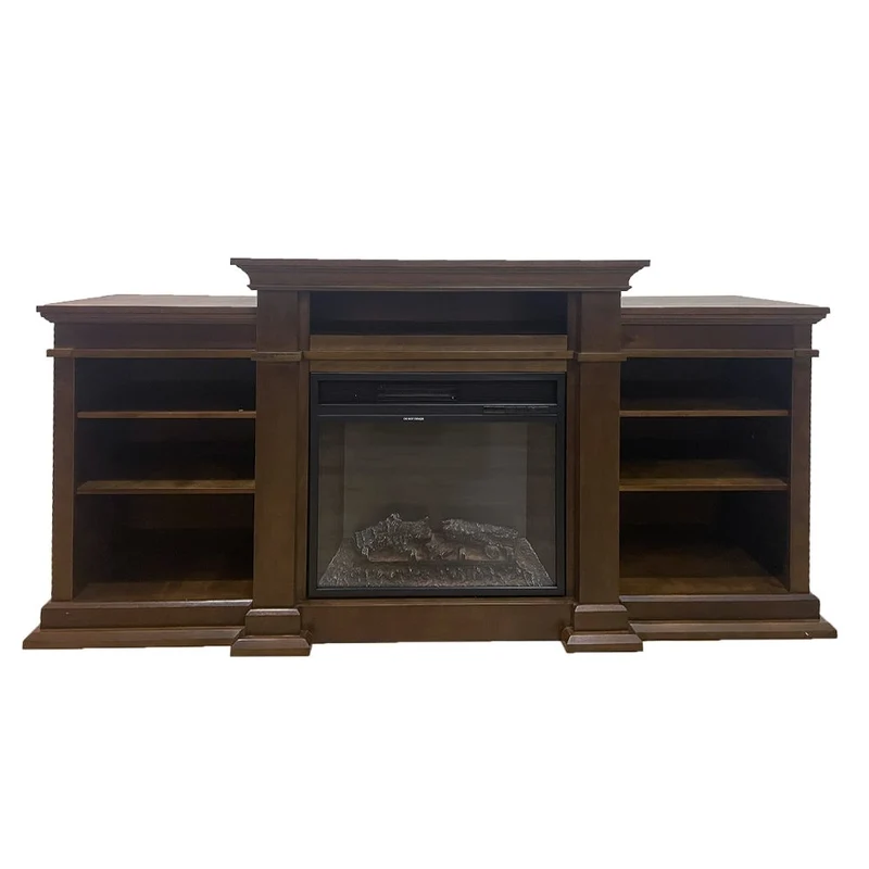 Cheminée électrique BIDEN sur pied en bois de noyer L179 x P48 x H85