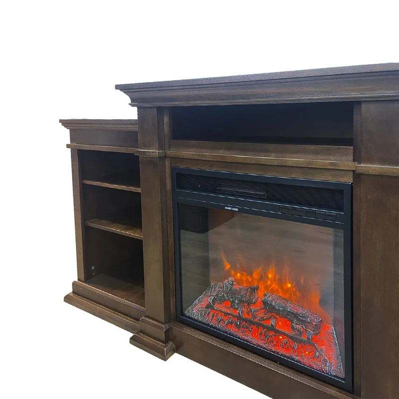 Cheminée électrique BIDEN sur pied en bois de noyer L179 x P48 x H85