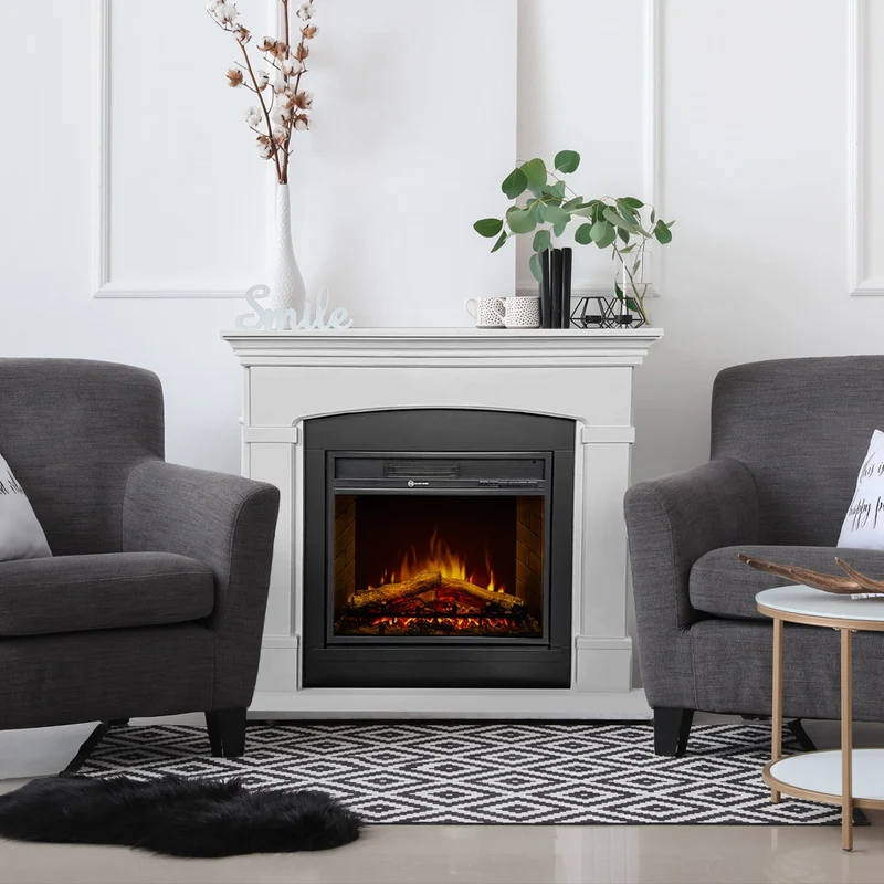 Cheminée électrique sur pied ADAMS en bois blanc L107 x P24 x H95,2