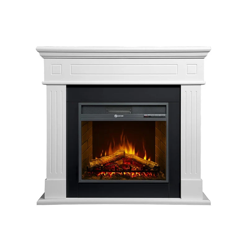 Cheminée électrique CAMBRIDGE, sur pied, bois blanc, L110 x P25 x H95