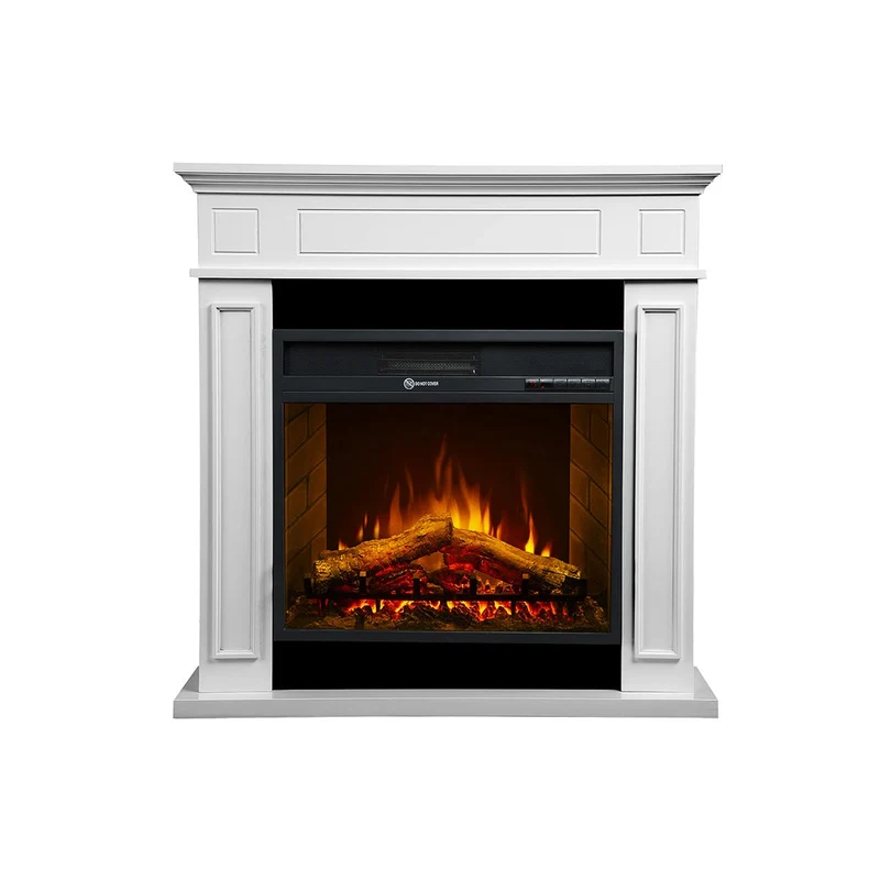 Cheminée électrique sur pied JEFFERSON en bois blanc, L 89,5 x H 90,5 x P 28