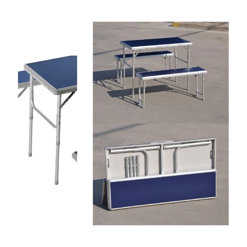 Ensemble de pique-nique en aluminium et MDF, table et 2 bancs pliables, se range dans une valise 05012