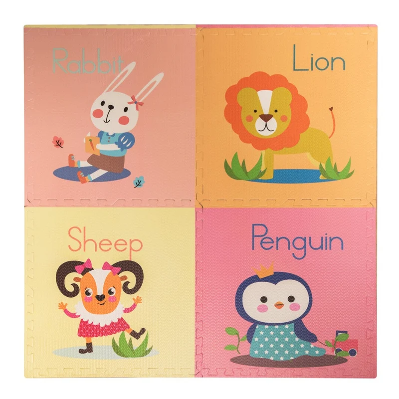 Tapis puzzle pingouin souple (4 pièces) 60 x 60 x 1 cm pour enfants, idéal pour jouer à l'intérieur.