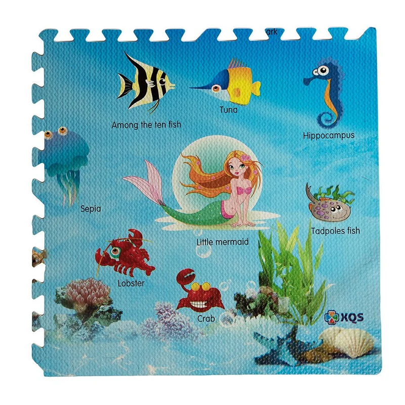 Tapis puzzle OCÉAN souple (4 pièces) 60 x 60 x 1 cm pour enfants, idéal pour jouer à l'intérieur.