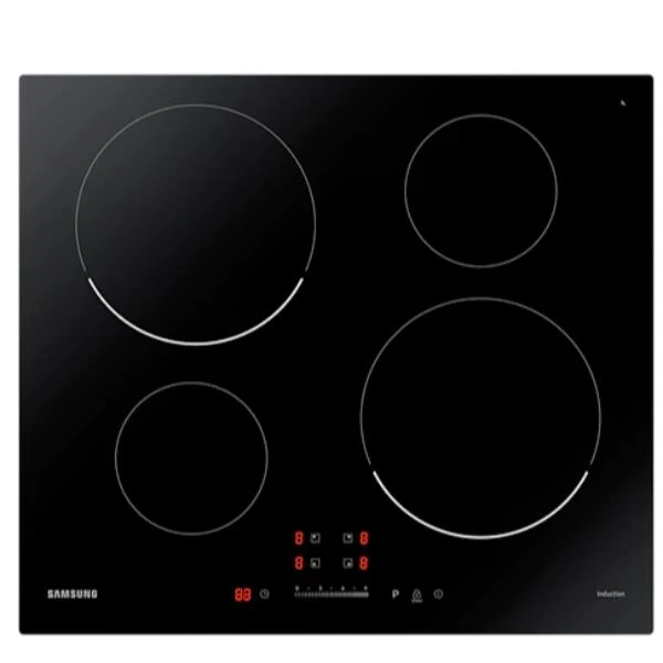 Plaque de cuisson à induction Samsung NZ64T3707AK 4 feux (L 59 x P 52 cm) en verre noir avec commandes tactiles coulissantes