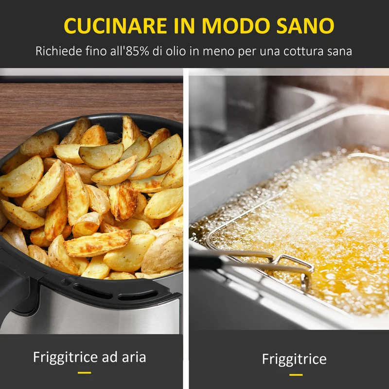 Friteuse à air Easycomfort 8 en 1, 6,5 litres, 1700 W, avec 12 programmes, accessoires et écran LED, noire