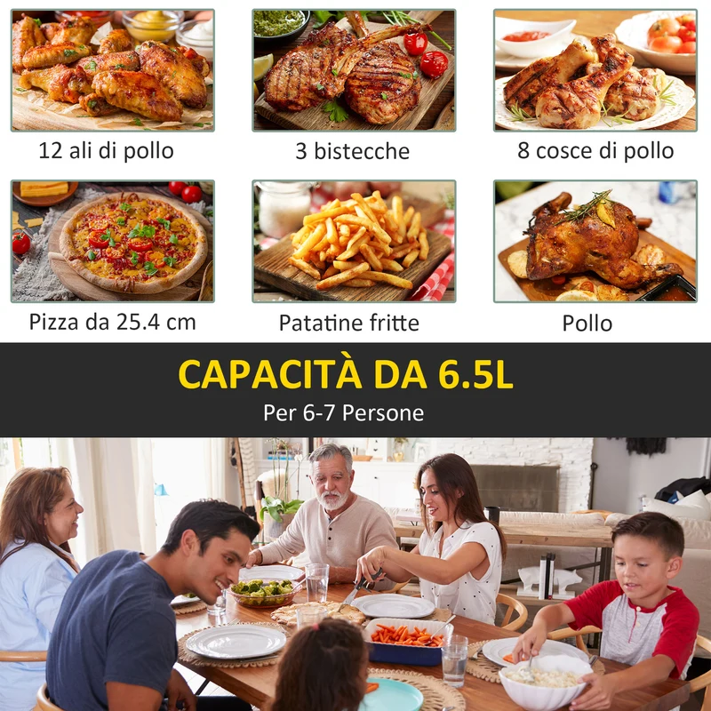 Friteuse à air Easycomfort 8 en 1, 6,5 litres, 1700 W, avec 12 programmes, accessoires et écran LED, noire