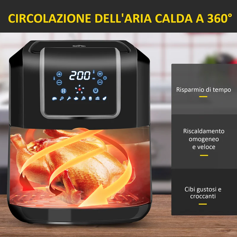 Friteuse à air Easycomfort 8 en 1, 6,5 litres, 1700 W, avec 12 programmes, accessoires et écran LED, noire