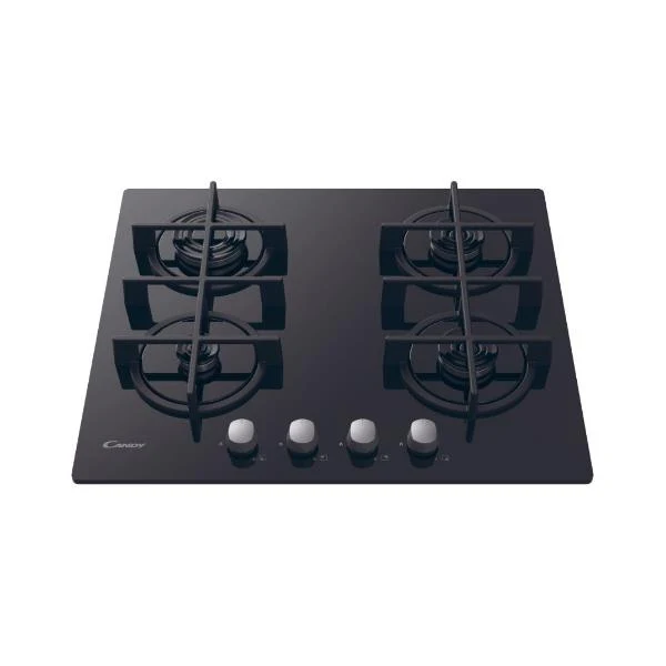 Plaque de cuisson à gaz 4 brûleurs Candy CVG6B (L59,5 x P51) en verre trempé noir