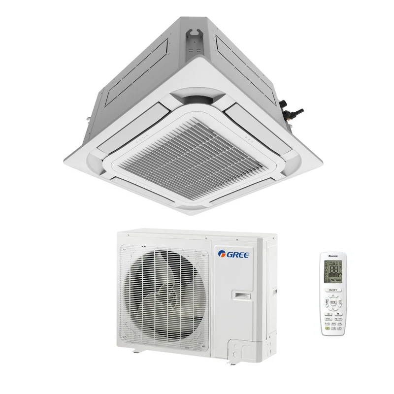Climatiseur cassette Gree GUD100T/AT 36 000 BTU, 8 voies, R-32, Wi-Fi en option, triphasé, avec télécommande et panneau inclus - Neuf