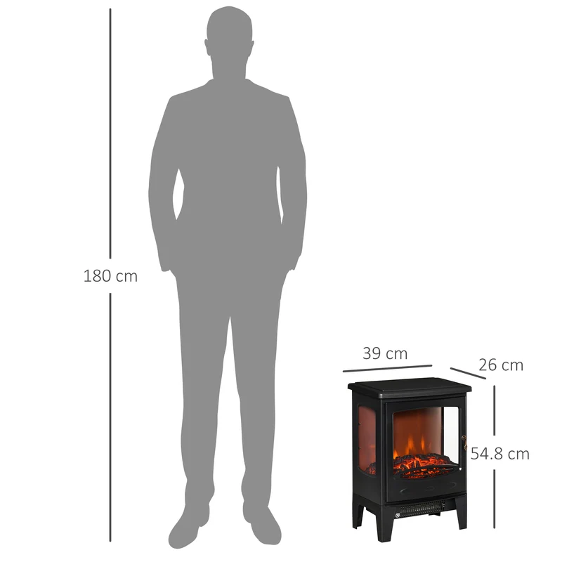 Cheminée électrique EasyComfort avec effet flamme, 3 côtés ouverts, température réglable, surface de chauffe 20-25 m² - Noir