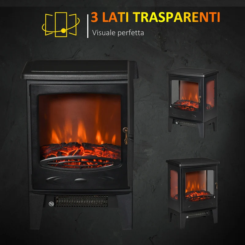 Cheminée électrique EasyComfort avec effet flamme, 3 côtés ouverts, température réglable, surface de chauffe 20-25 m² - Noir