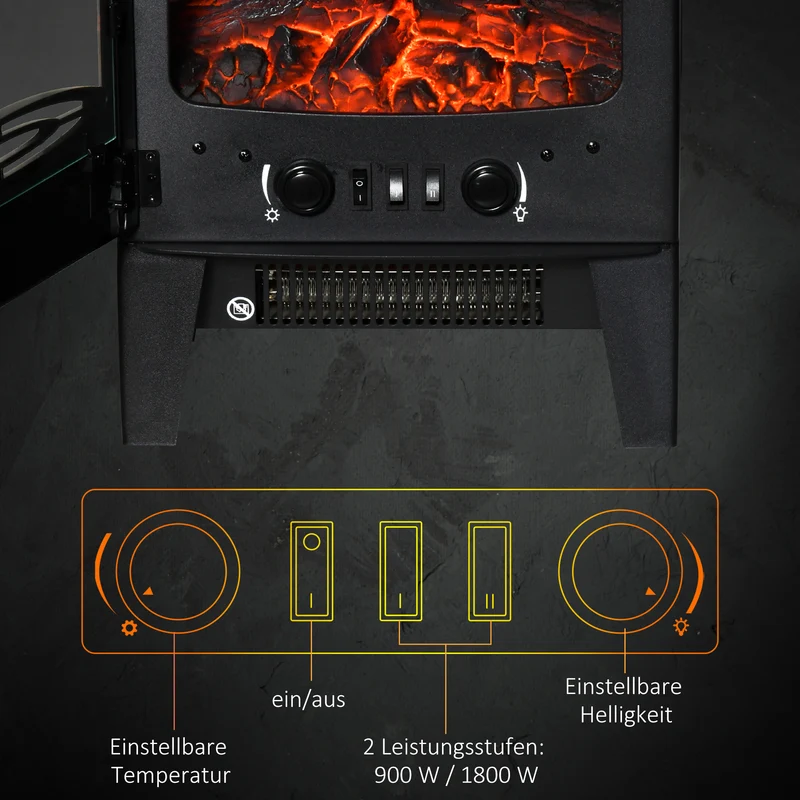 Cheminée électrique EasyComfort avec effet flamme, 3 côtés ouverts, température réglable, surface de chauffe 20-25 m² - Noir