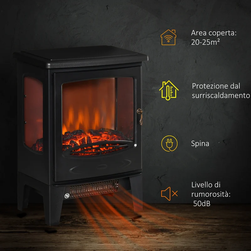 Cheminée électrique EasyComfort avec effet flamme, 3 côtés ouverts, température réglable, surface de chauffe 20-25 m² - Noir