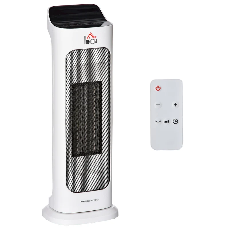 Chauffage électrique oscillant Easycomfort avec télécommande, température réglable et minuterie, puissance 1000 W/2000 W, 17,6 x 13,7 x 50 cm, blanc