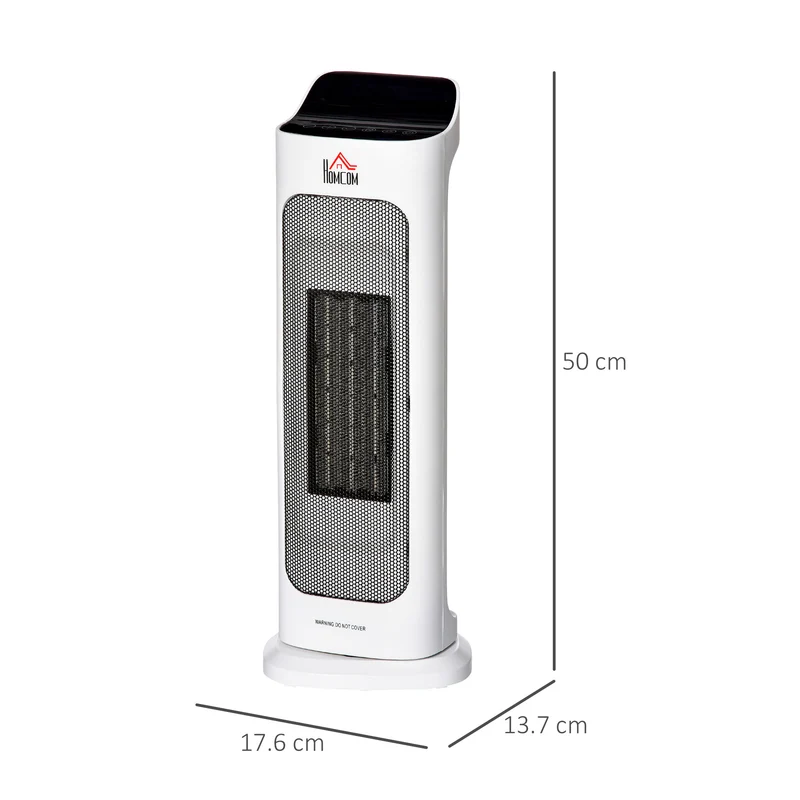 Chauffage électrique oscillant Easycomfort avec télécommande, température réglable et minuterie, puissance 1000 W/2000 W, 17,6 x 13,7 x 50 cm, blanc