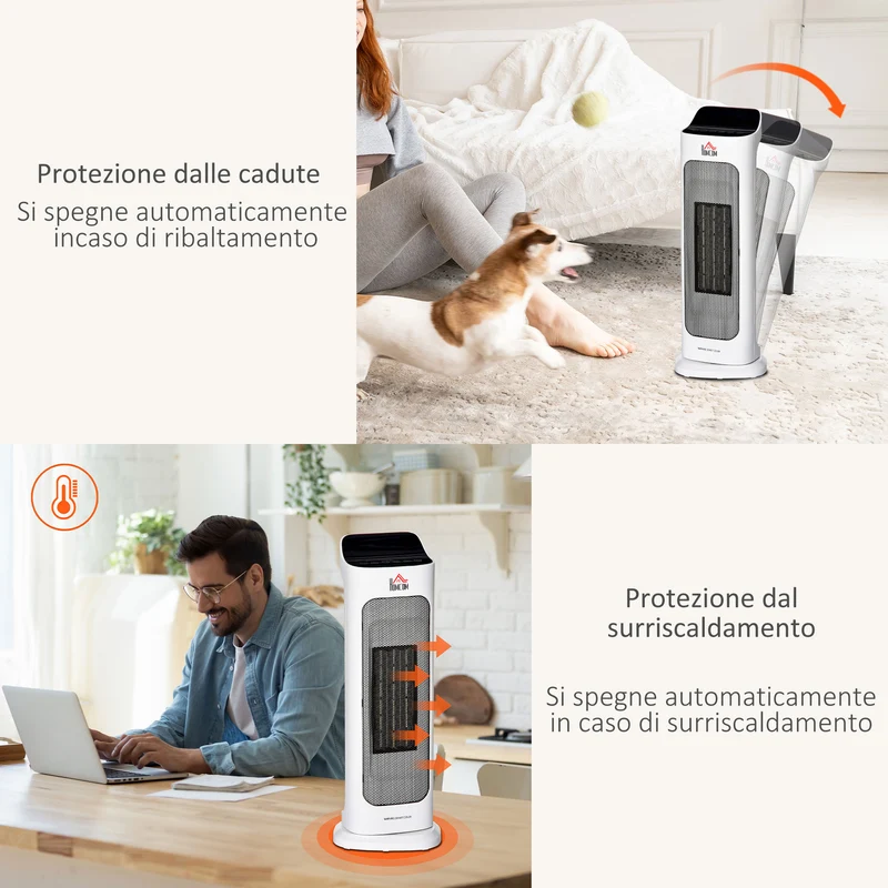 Chauffage électrique oscillant Easycomfort avec télécommande, température réglable et minuterie, puissance 1000 W/2000 W, 17,6 x 13,7 x 50 cm, blanc