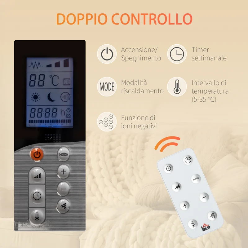 Chauffage d'appoint électrique Easycomfort 1000/2000 W avec minuterie et réglages de température pour pièces jusqu'à 15 m², 75 x 31 x 66,5 cm, blanc