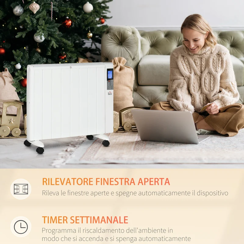Chauffage d'appoint électrique Easycomfort 1000/2000 W avec minuterie et réglages de température pour pièces jusqu'à 15 m², 75 x 31 x 66,5 cm, blanc